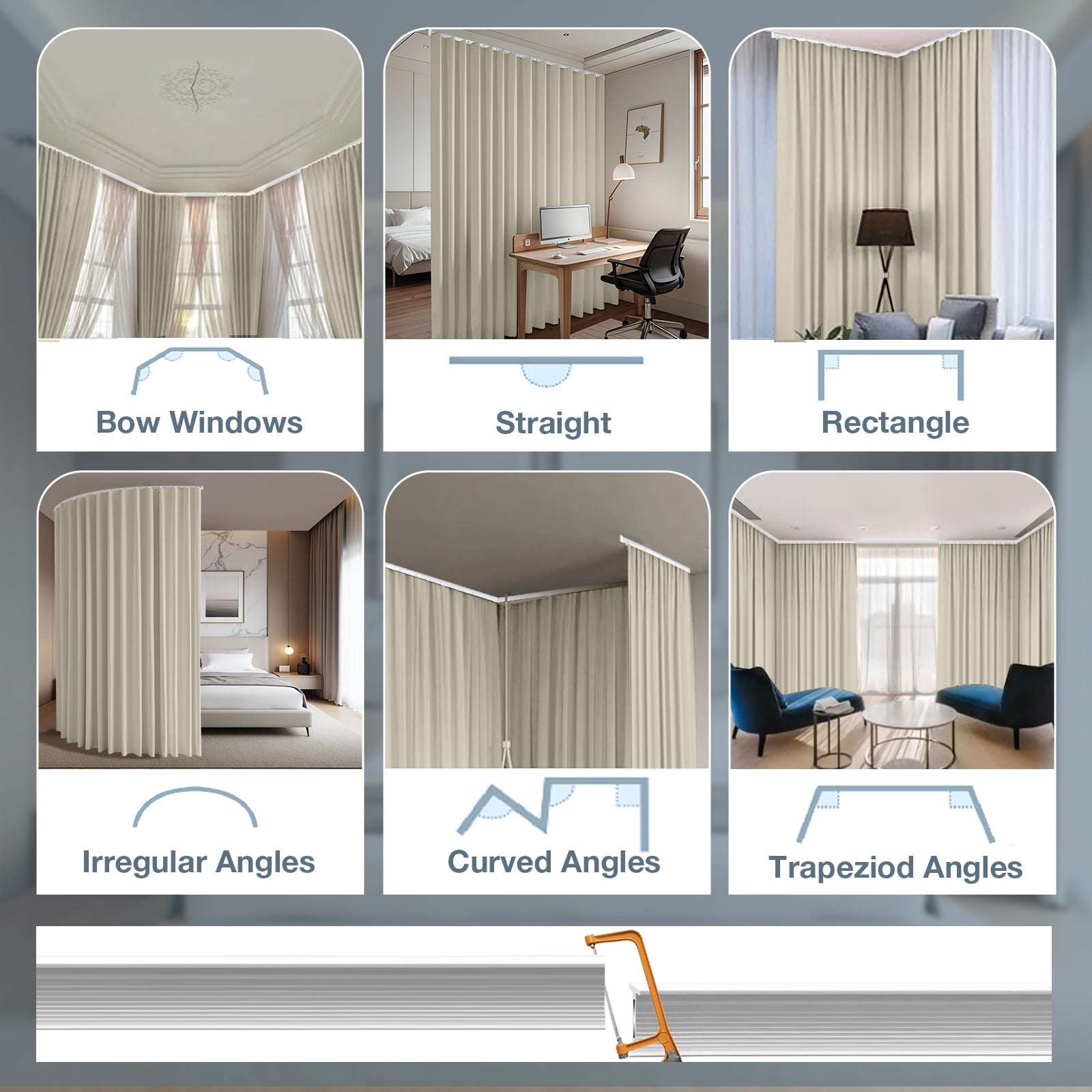 DONGPAI Room Divider Curtains Blackout Privacy Curtain Flexible Ceiling Track Thermal Insulated Noise Reduction Curtains for Living Room Bedroom Partition Separator, 1 Panel, Beige, 100"x 108"