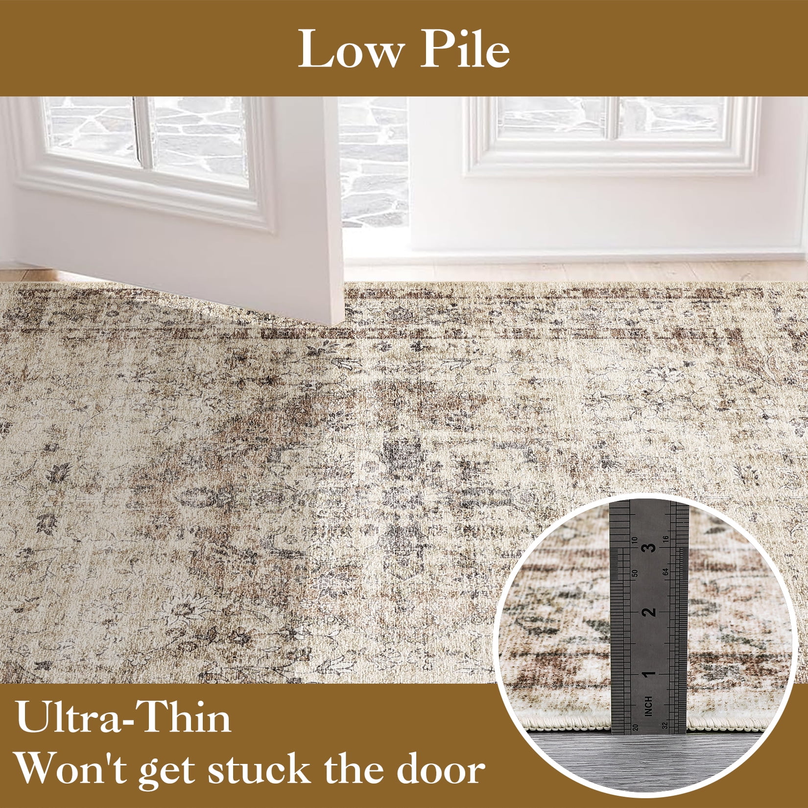 Hasoo 5' x 7' Area Rug for Living Room Boho Vintage Rug Non Slip Throw Rugs Floral Bedroom Rug, Camel