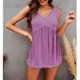thumbnail image 1 of Top Sin Mangas Con Cuello En V Top Con Volantes En El Cuello En V Camiseta Sin Mangas Con Cuello En V Con Volantes Suave Y Transpirable Respetuoso Con La Piel Sin Mangas Babydoll ANGGREK Púrpura XL, 1 of 5