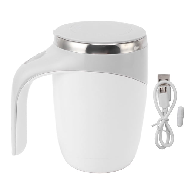 Taza de café con agitación magnética automática, taza mezcladora eléctrica a batería con revestimiento de acero inoxidable, color blanco