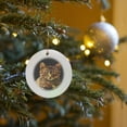 thumbnail image 7 of 3drose, Gorgeous Tabby Cat with Staring Yellow Eyes Isolated on Black, Circle Porcelain Ornament, 7 of 7