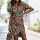thumbnail image 5 of Vestimenta Casual Vestido estampado de mujer Cinturón Manga corta Moda Dobladillo irregular Vestido de dama (Verde L) Ygjytge para Mujer Verde T 22, 5 of 9
