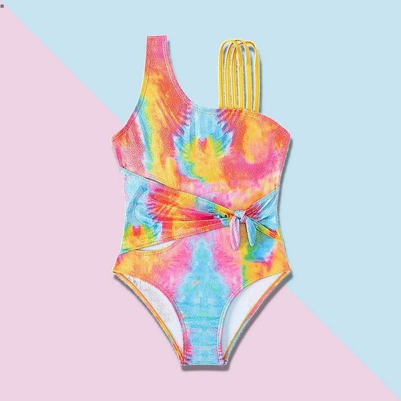 Girls One Piece Bathing Suits Toddler Girls Swimsuits Tie Dye Summer Printed Toddler Bathing Suit Girl 3-4 Years