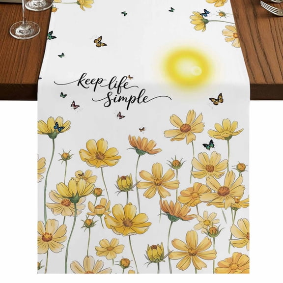 Table Runners 36 Inches Long Dress Scarves, Yellow Flowers Farmhouse Kitchen Table Runner, Short Coffee Tablerunners, Elegant Spring Floral Butterflies 13x36 Inch