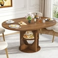 thumbnail image 2 of Fsbecl Extendable Wooden Round Dining Table for 4-6, 43.3"-59" Modern Oval Kitchen Table with Storage, Walnut, 2 of 10