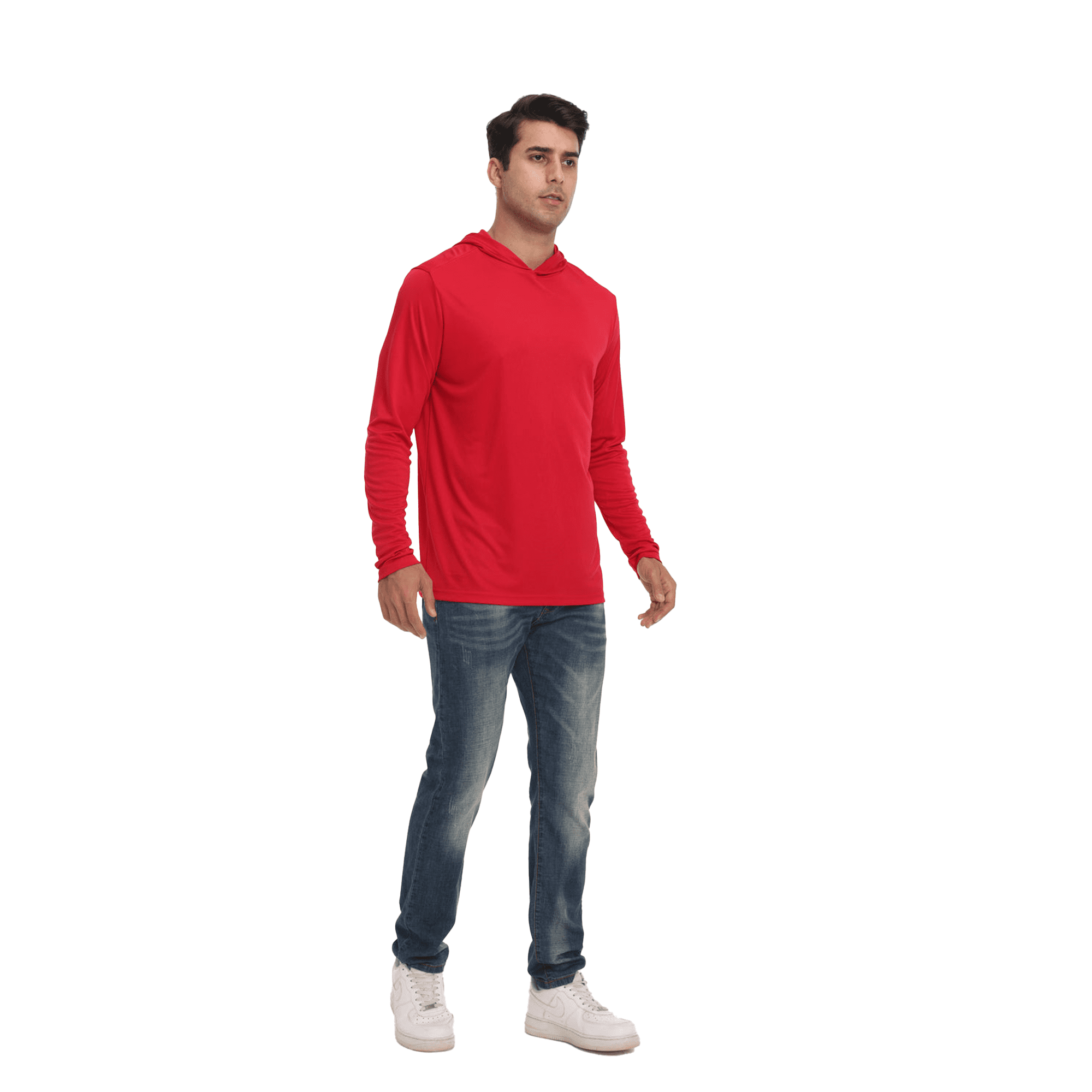 Zfeel Lightweight Dry Fit Hoodie for Men, Long Sleeve Red Pullover Hooded Shirt, 5 Pack, L