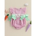 thumbnail image 4 of Baby Toddler Girls Rompers Easter Clothes 3 6 12 18 24 Months Rabbit Embroidery Plaid Fly Sleeve Summer Bodysuits Jumpsuits, 4 of 9