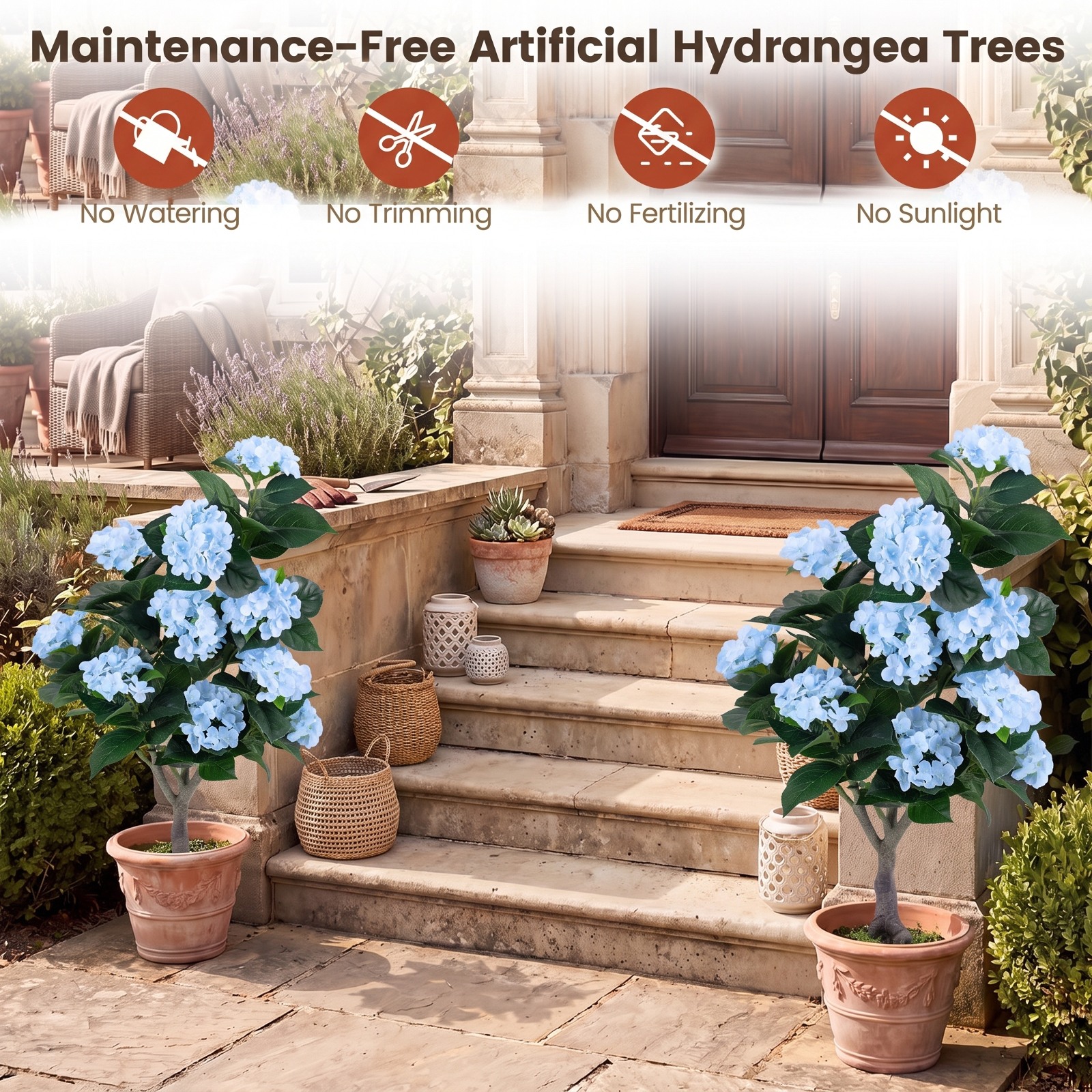 Vebreda Artificial Plant Decor, 43.5" Artificial Hydrangea Tree 2-Pack, Bring Lifelike Beauty Indoors, Long-Lasting Build with Stable Base