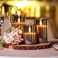 thumbnail image 3 of Velas sin llama de vidrio gris, velas de pilar LED que funcionan con batería con control remoto y temporizador, velas radiantes, cera real, juego de 3, D3 x H4 5 6 vidrio gris, 3 of 5