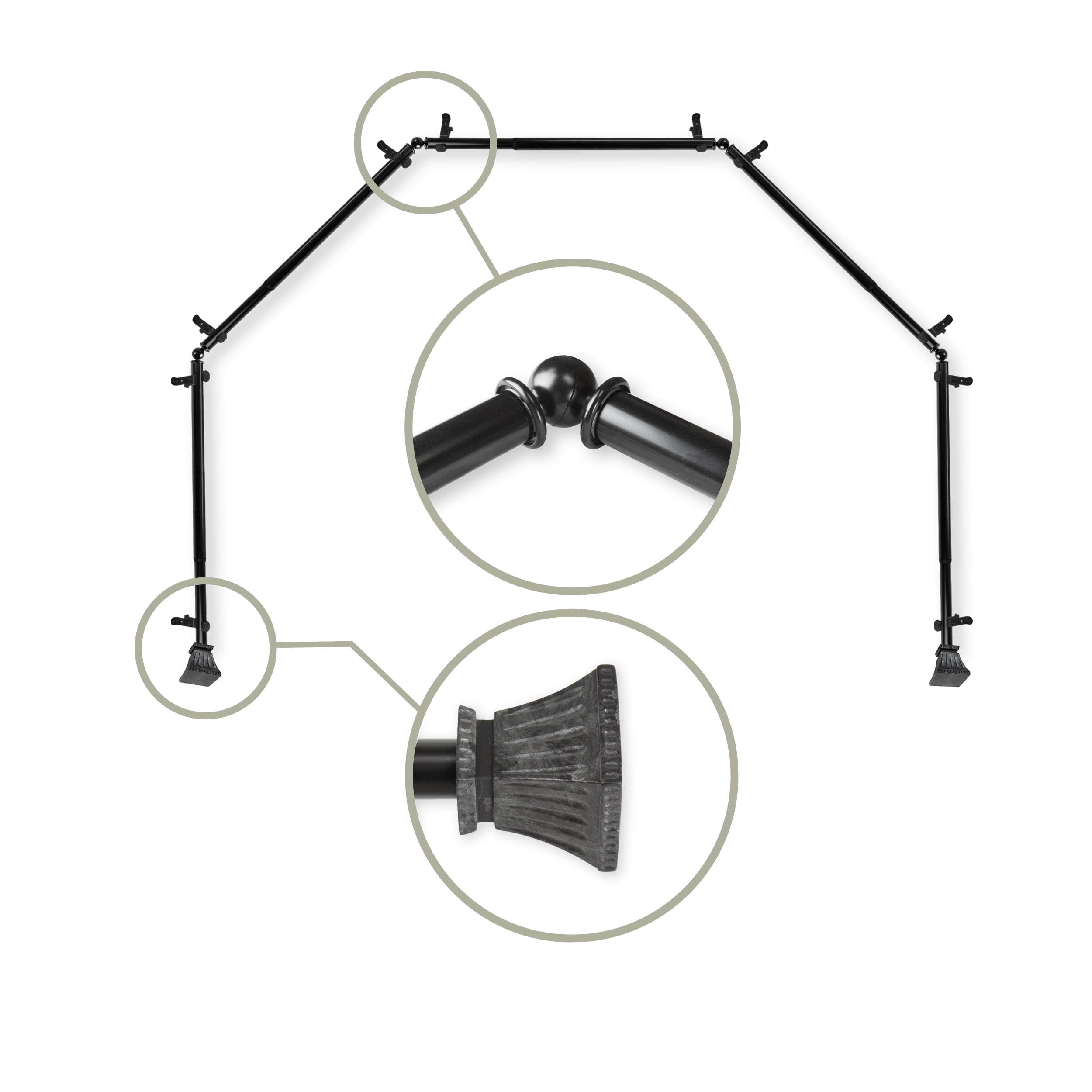 Aldo 13/16" 5-Sided Bay Window Curtain Rod - Black
