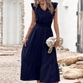 thumbnail image 4 of Vestido de mujer de una línea sin mangas con cuello en V vestido largo suave para cóctel (azul marino S) FLhrweasw Para estrenar, 4 of 8