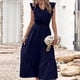 thumbnail image 4 of Vestidos midi Vestido largo sin mangas con cuello en V para mujer, línea A, suave para cóctel (azul marino M) Ygjytge para Mujer Azul marino T L, 4 of 8