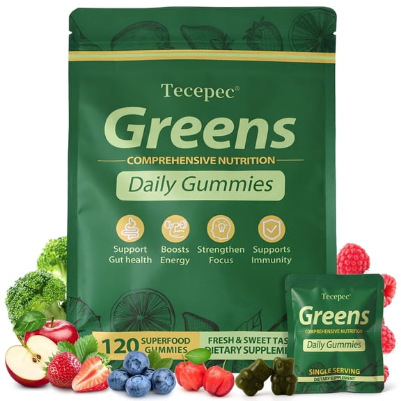 Tecepec Comprehensive Greens Multivitamin Nutrition Daily Gummies,for Energy Support, Adult, 120 Count