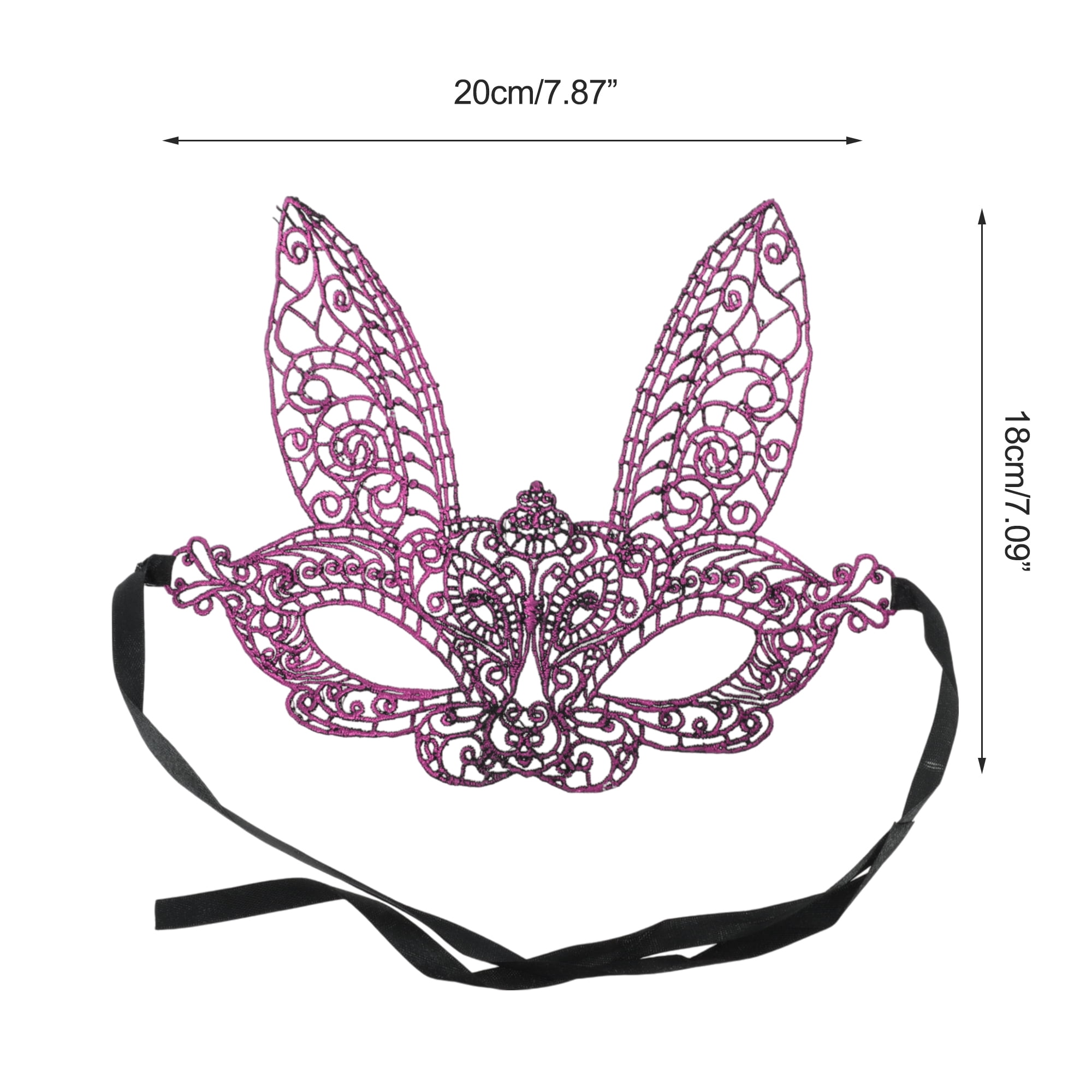 Unique Bargains 1 Box Elegant Lace Long-Ear Bunny Half Face Party Mask Purple