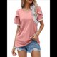 thumbnail image 3 of Blusas Verano para Mujer con Mangas Pétalos, Camisetas Encaje Crochet con Cuello Redondo, Camisetas Casuales Holgadas Color Sólido, Camisetas Básicas Tipo Túnica. Rosa S, 3 of 10
