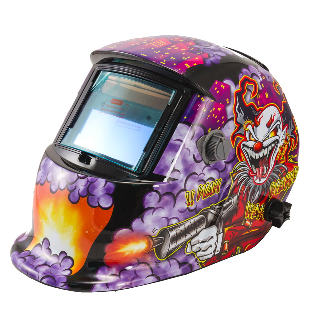 YLEI Purple Clown Design Welding Helmet Solar Powered Auto Darkening Hood with Adjustable Shade Range 4/9-13 for Mig Tig Arc Welder Shield 