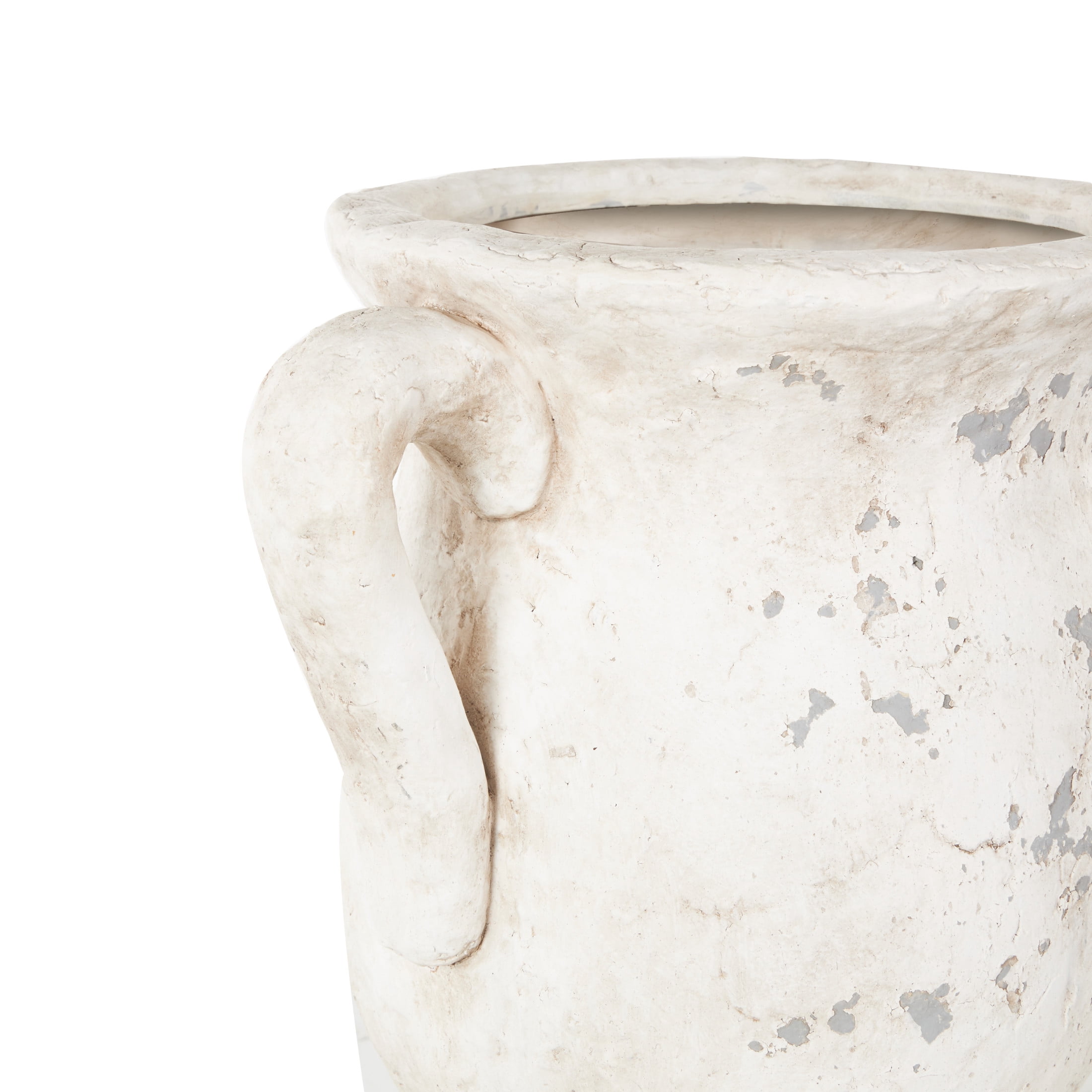 DecMode 18" Antique Style Distressed Cream Ceramic Vase with Handles
