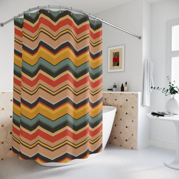 Retro Shower Curtain | Groovy Bath Accessories | Geometric Bathroom Decor