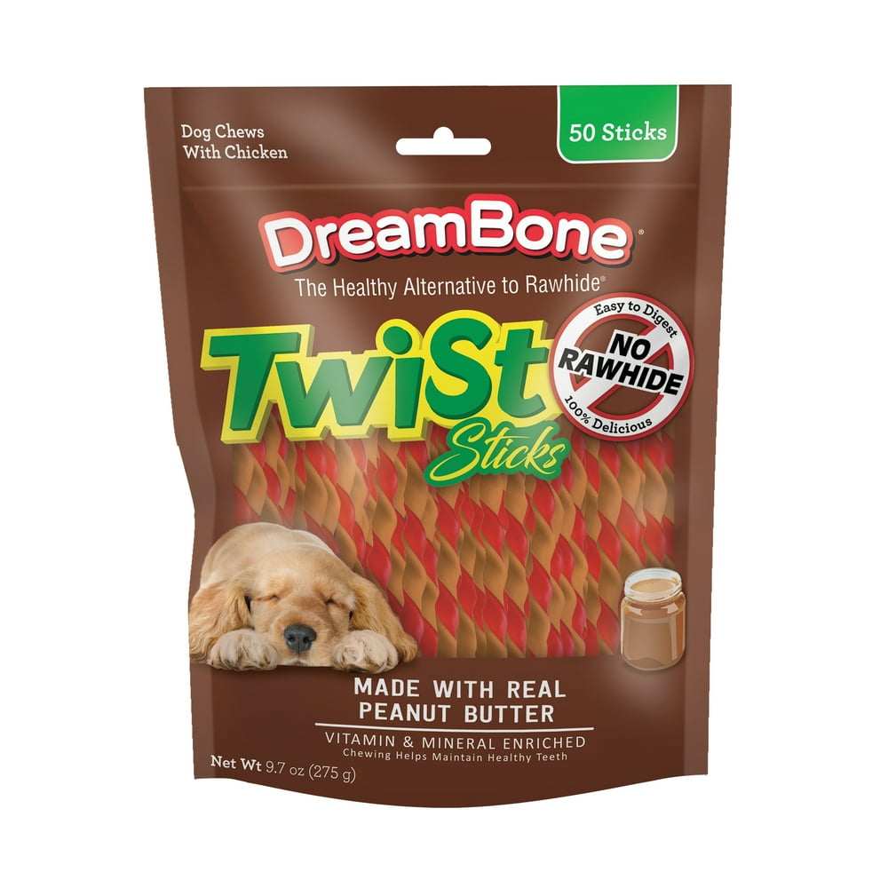 DreamBone Twist Sticks with Peanut Butter RawhideFree Dog Chews, 9.7