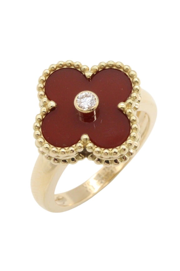 Pre-Owned Van Cleef & Arpels Vintage Alhambra 1PD Ring - 18K (Yellow Gold) Diamond Carnelian...