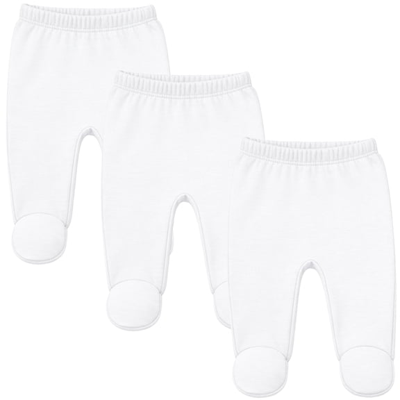 123 Bear Baby Soft Cotton Spandex Pants with Feet, White 3-Pack, 3-6 Months