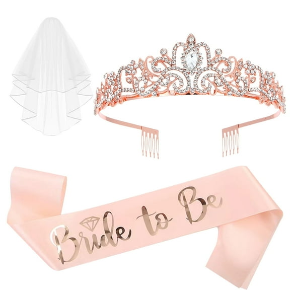 3 Pcs Bachelorette Party Decorations, Bride to Be Sash, Tiara, Crown, bridal shower, Bachelorette Party Supplies, Gifts, Favors (Rose Gold)