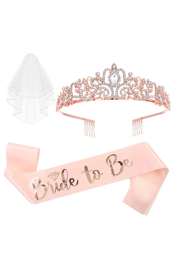 3 Pcs Bachelorette Party Decorations, Bride to Be Sash, Tiara, Crown, bridal shower, Bachelorette Party Supplies, Gifts, Favors (Rose Gold)