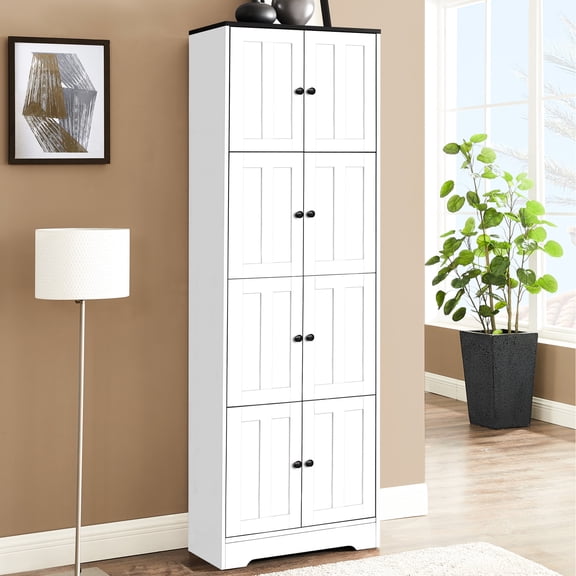 8 Doors 4 Shelves Tall Storage Cabinet In White For Utility Room - Organized Space With And Bedroom, Bathroom, Kitchen, Office Generous Design