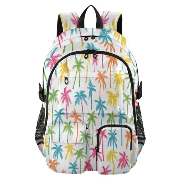 DIXRUYEE Colorful Palm Trees Pattern Backpack for School 14”Laptop Compatible with Reflective Safety Strips