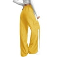 thumbnail image 4 of Karoyedx Girls Baggy Cargo Pants Jeans Girls'and Teens' Loose-fit Cargo Pants with Flap Pockets and Side Drawstrings for Spring Summer and Autumn Yellow Size,15-16 Years, 4 of 5