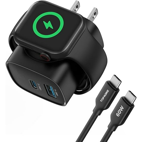 FU1999for Apple Watch Charger with 20W Fast Charging Block, 3 in 1 PD USB C Wall Charger Block for iWatch Series Ultra/9/8/7/6, Compatible with iPhone 16/16 Pro/iPhone 15 Series, Black