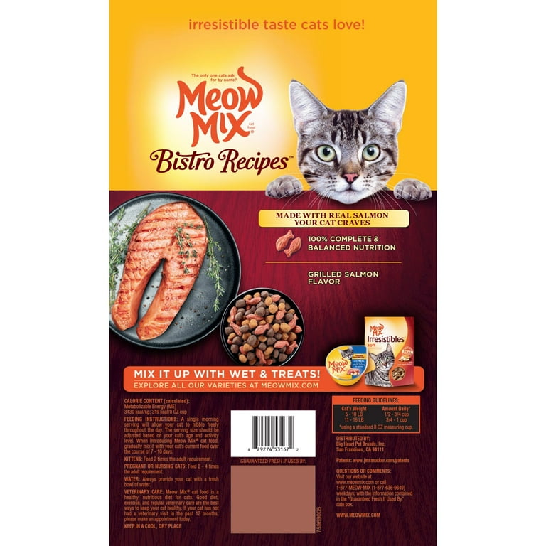 Meow Mix Bistro Recipes Grilled Salmon Flavor Dry Cat Food 12 Pound