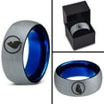 thumbnail image 4 of Tungsten Bird Watching World Aves Chordata Animal Band Ring 8mm Men Women Comfort Fit Blue Dome Brushed Gray Polished, 4 of 4