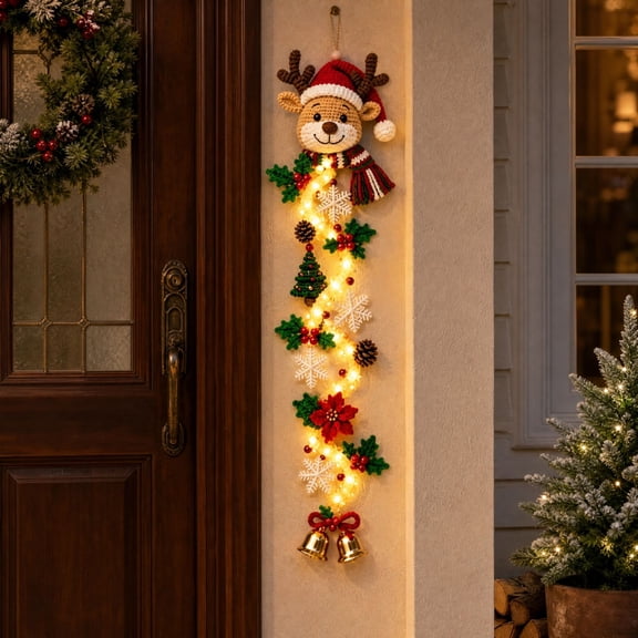 Glowing Christmas Vertical Cascade Door Hanger, Glowing Warm Light Ornament for Front Door Porch Wall Window Holiday Decor