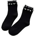thumbnail image 1 of Women Socks Cotton Cute Socks Ruffle Socks Lace Socks With Pearls Solid Color Gift, 1 of 5
