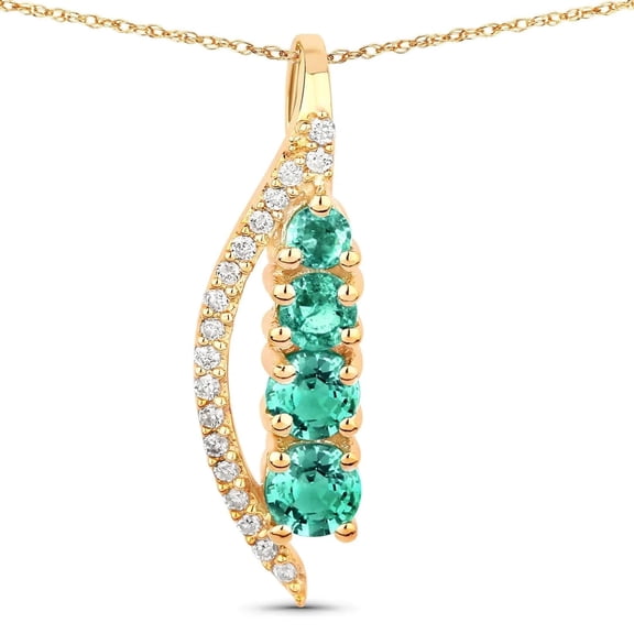 Fine Color Jewels 14K Yellow Gold Emerald Necklace With Diamond Pendant