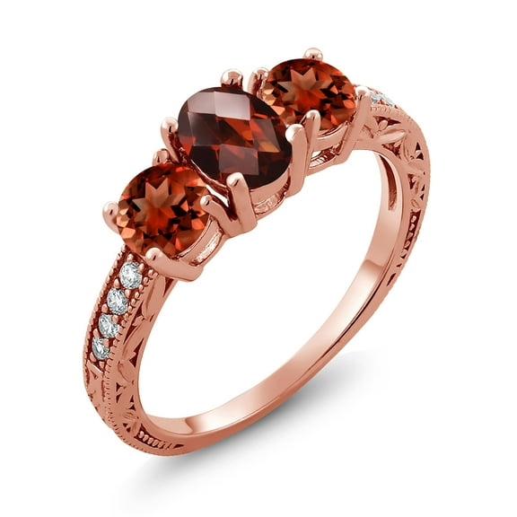 Gem Stone King 3.12 Ct Oval Checkerboard Red Garnet 18K Rose Gold Plated Silver Moissanite Ring (Size 5)