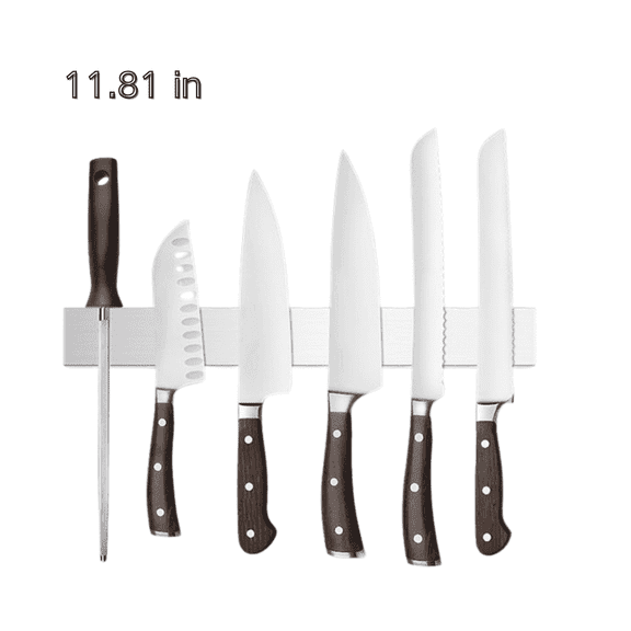 wisdomdodo 11.81 inch Magnetic Knife Holder, Stainless Steel Wall Mounted Magnet Strip, Space Saving Magnetic Knife Rack for Kitchen Tools, No Drill