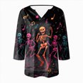 thumbnail image 4 of Godom Halloween Shirts Women T-Shirt Funny Pumpkin Graphic V-Neck Tee Fall 3/4 Long Sleeve Tops, 4 of 5