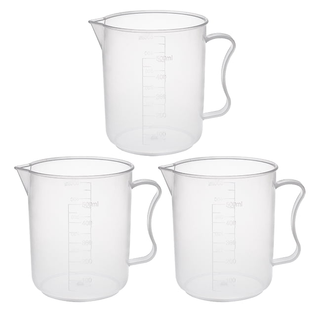 Unique Bargains 3pcs Laboratory Clear 500mL PP Plastic Graduated Measuring Cup Handled Beaker