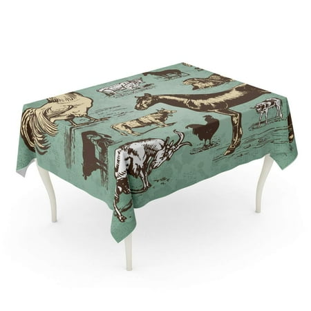 

SIDONKU Vintage Farm Drawings Livestock and Poultry Retro Engraving Style Tablecloth Table Desk Cover Home Party Decor 60x84 inch