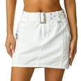 thumbnail image 1 of Gupgi Women Belted Mini Skirt Mid Waist Solid Color Bodycon Short Skirt with Pockets, 1 of 9