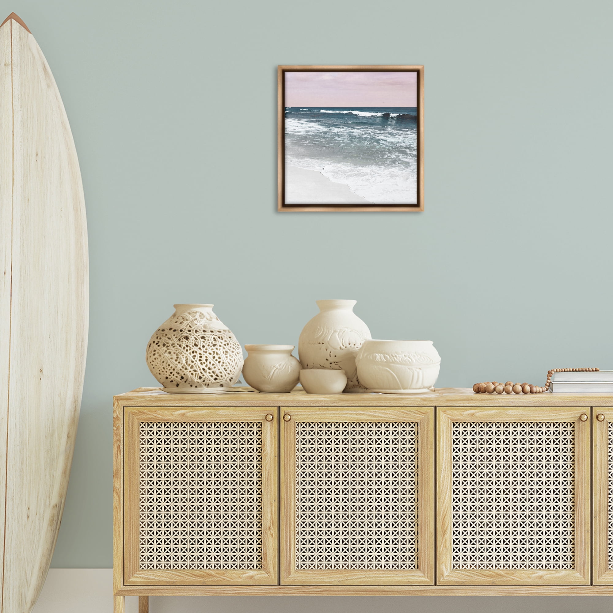 Stupell Industries Rolling Waves Seascape Nautical & Beach Photography Brown Floater Framed Canvas Art Print Wall Art, 18 x 18