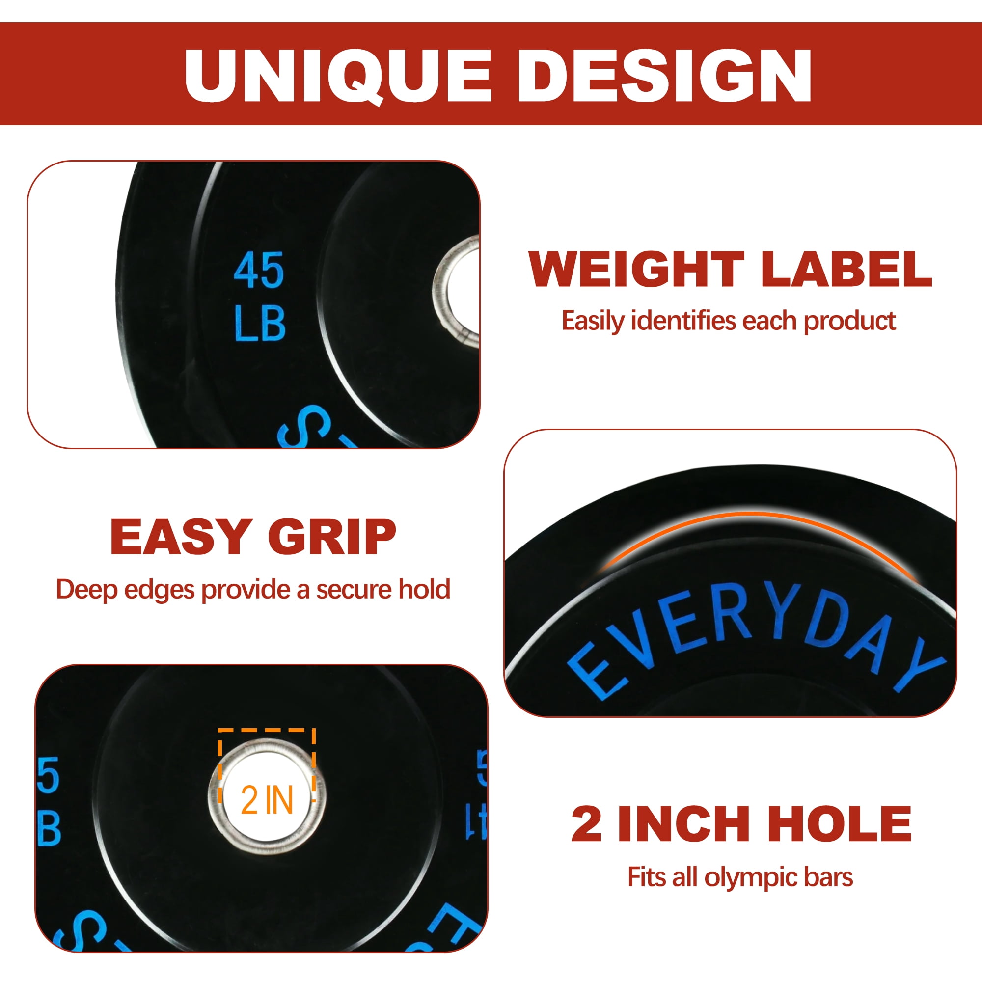 BalanceFrom Pair of 45LB Black Bumper Plates, 100% Virgin Rubber, Low Odor, 2-Inch Olympic Size, Weightlifting Strength Training Set, 90LB Total