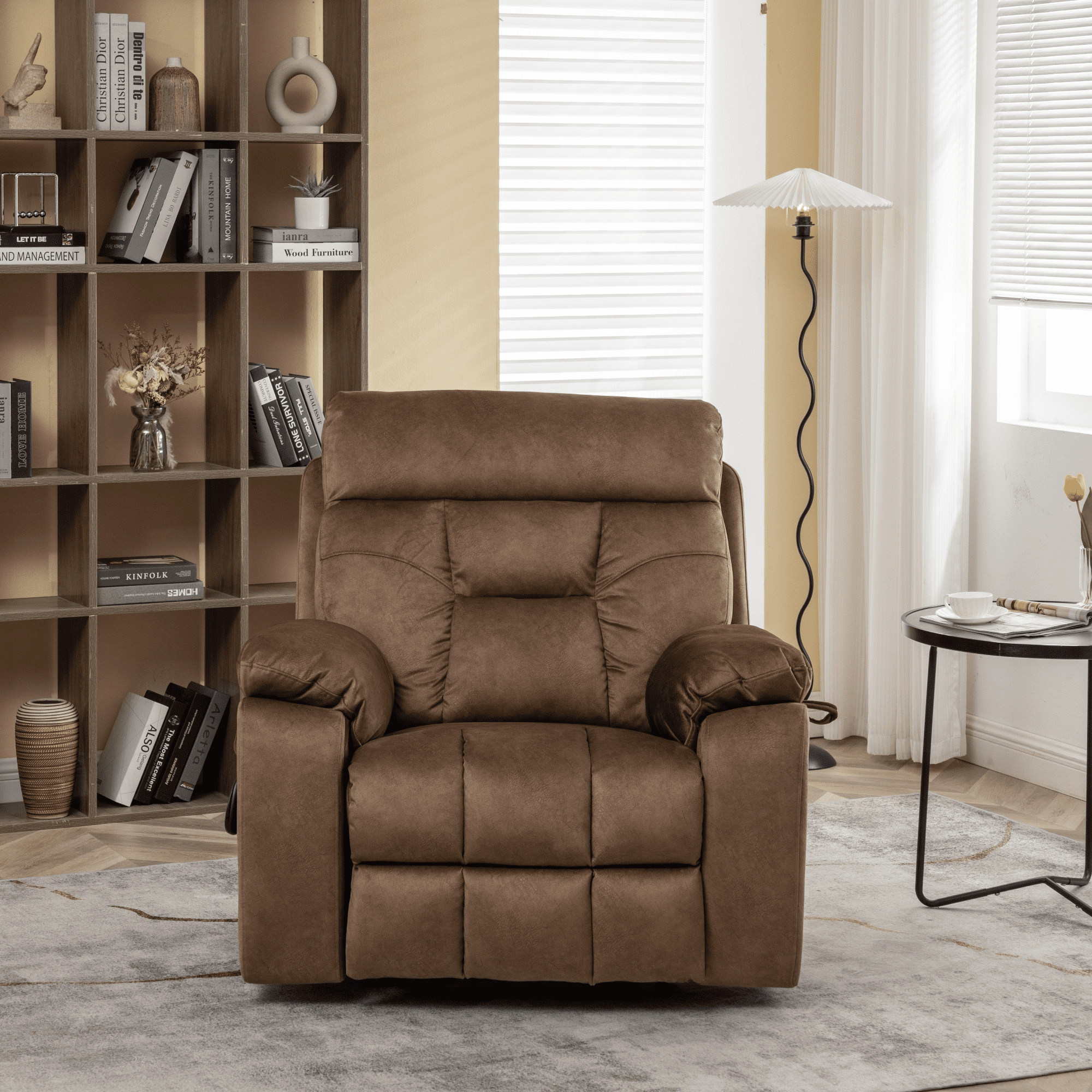Power Lift Recliner Chair for Father/Mother Gift, 26" Wide Velvet Electric Massage Recliner with Massage & Heat, Living Room Chair, Antique Brown