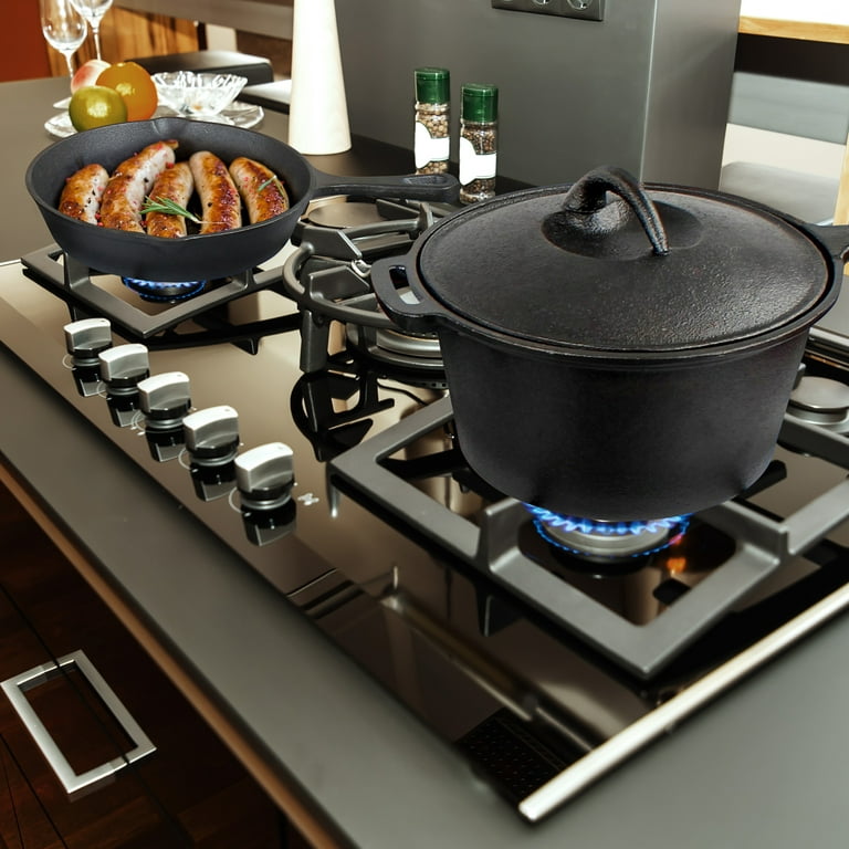 Lot45 Dutch Oven Camping Cooking Set 7pc Cookware - Cast Iron Griddle,  4.5qt Dutch Oven, Frying Pan, 2.5qt Sauce Pan