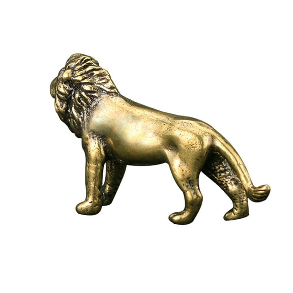 GOOHOCHY Golden Brass Lion Ornament Vintage Style Tabletop Decor for Home Office
