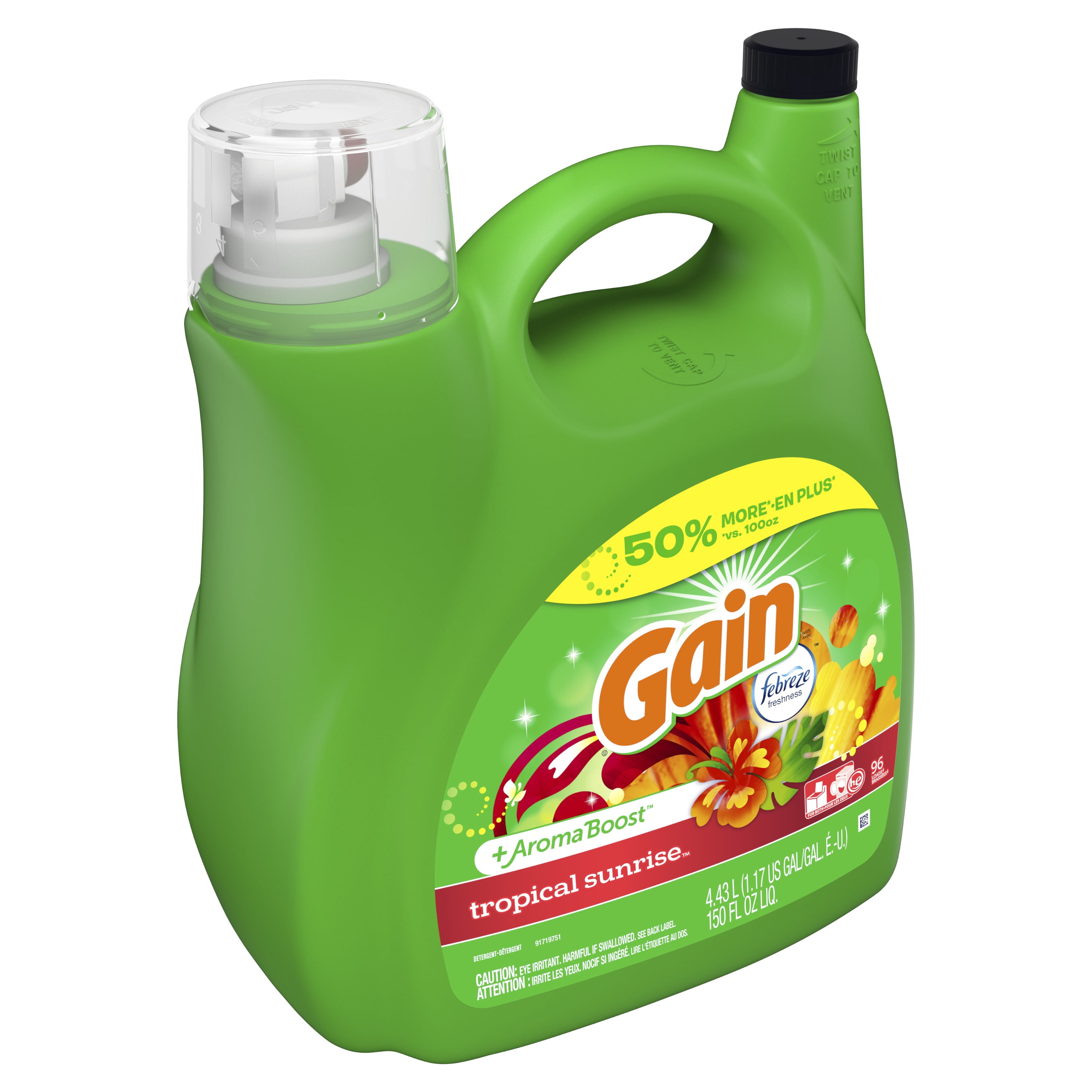 Gain Tropical Sunrise He, 96 Loads Liquid Laundry Detergent 150 fl oz