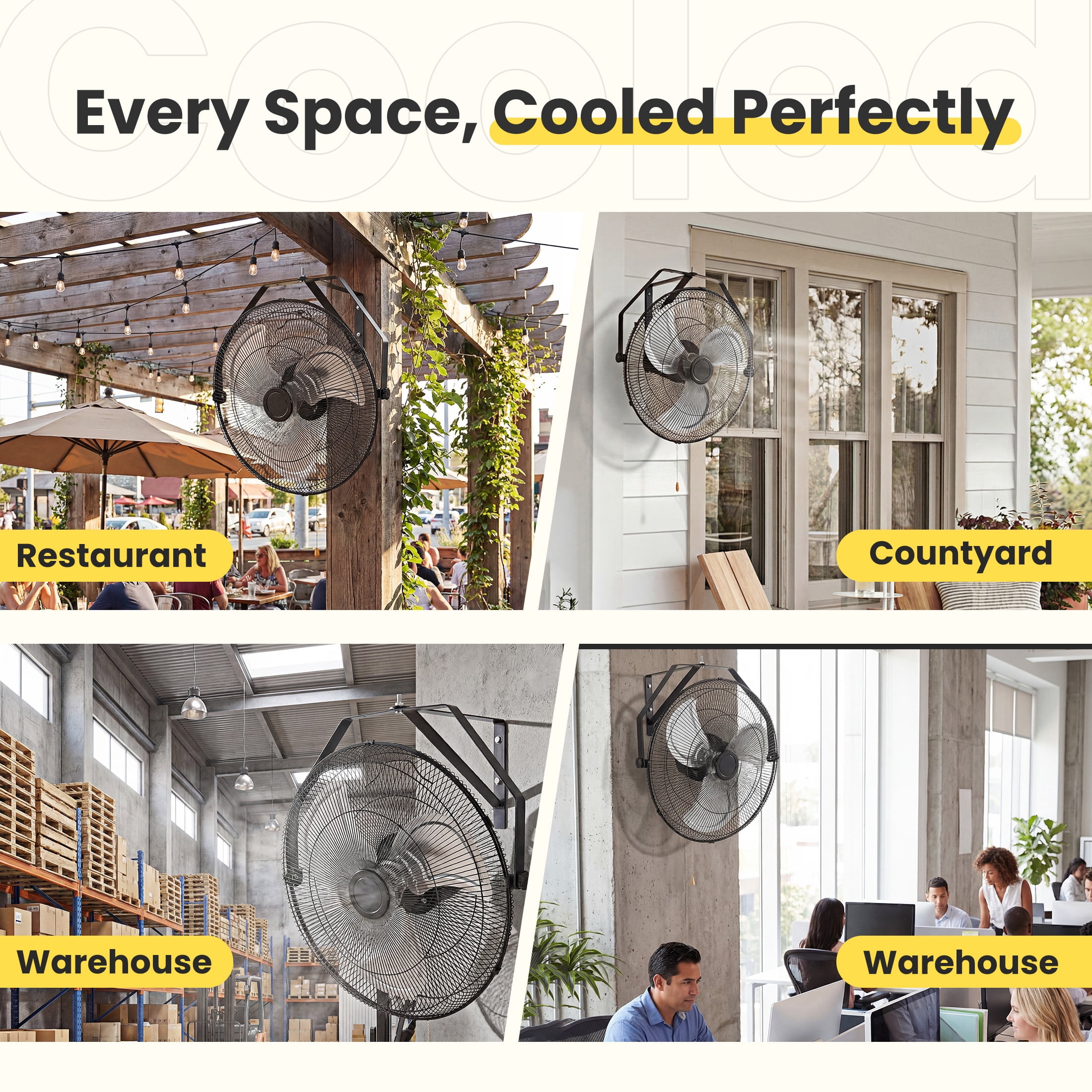 EDX 18" Industrial Wall Mount Fan, 3 Speed High Velocity Metal Fan, 2600CFM, Oscillating, Aluminum Blades, Quiet 65dB, Heavy Duty Wall Fan for Garage, Workshop, Patio, Warehouse