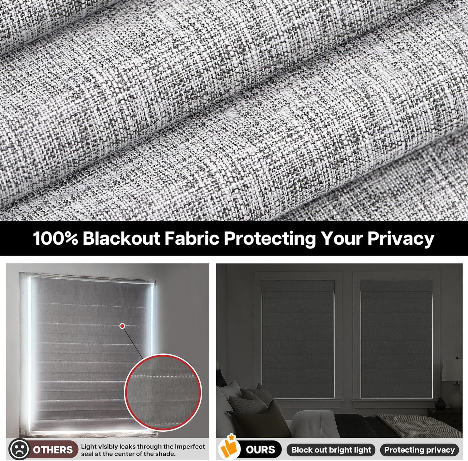 LazBlinds No Tools No Drill TDBU Cordless Roman Shades for Window, Thermal Insulated UV Blocking, 100% Blackout Fabric Blinds for Bedroom & Living Room, 45"W x 64"H, Blackout - Grey
